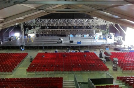 Eisteddfod pavilion with staging and lighting rig